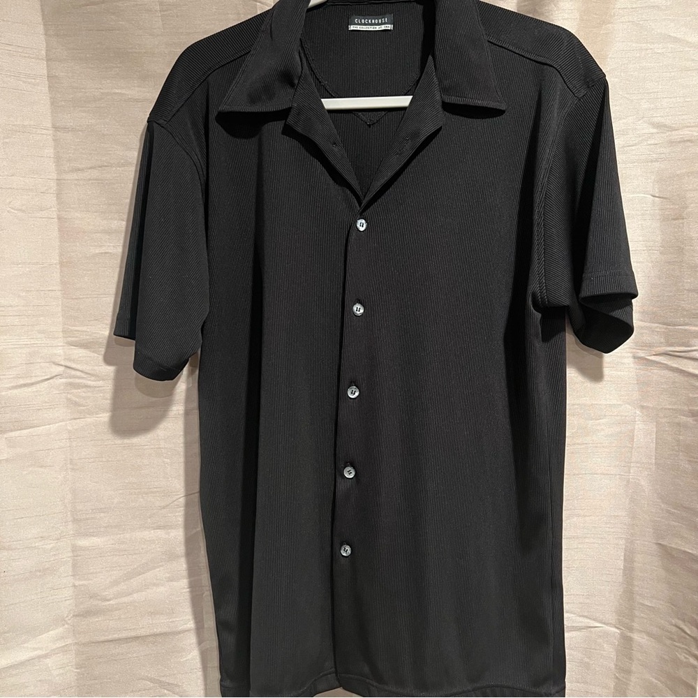 Clockhouse Black  Stripe Short Sleeve Collar Button Down